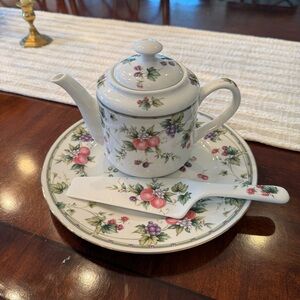 Andrea by Sadek Vintage Tea Set Tray Teapot Server Fruit Floral Japan